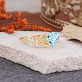 Nature Inspired 4 Prong Heart Shaped Aquamarine Wedding Ring